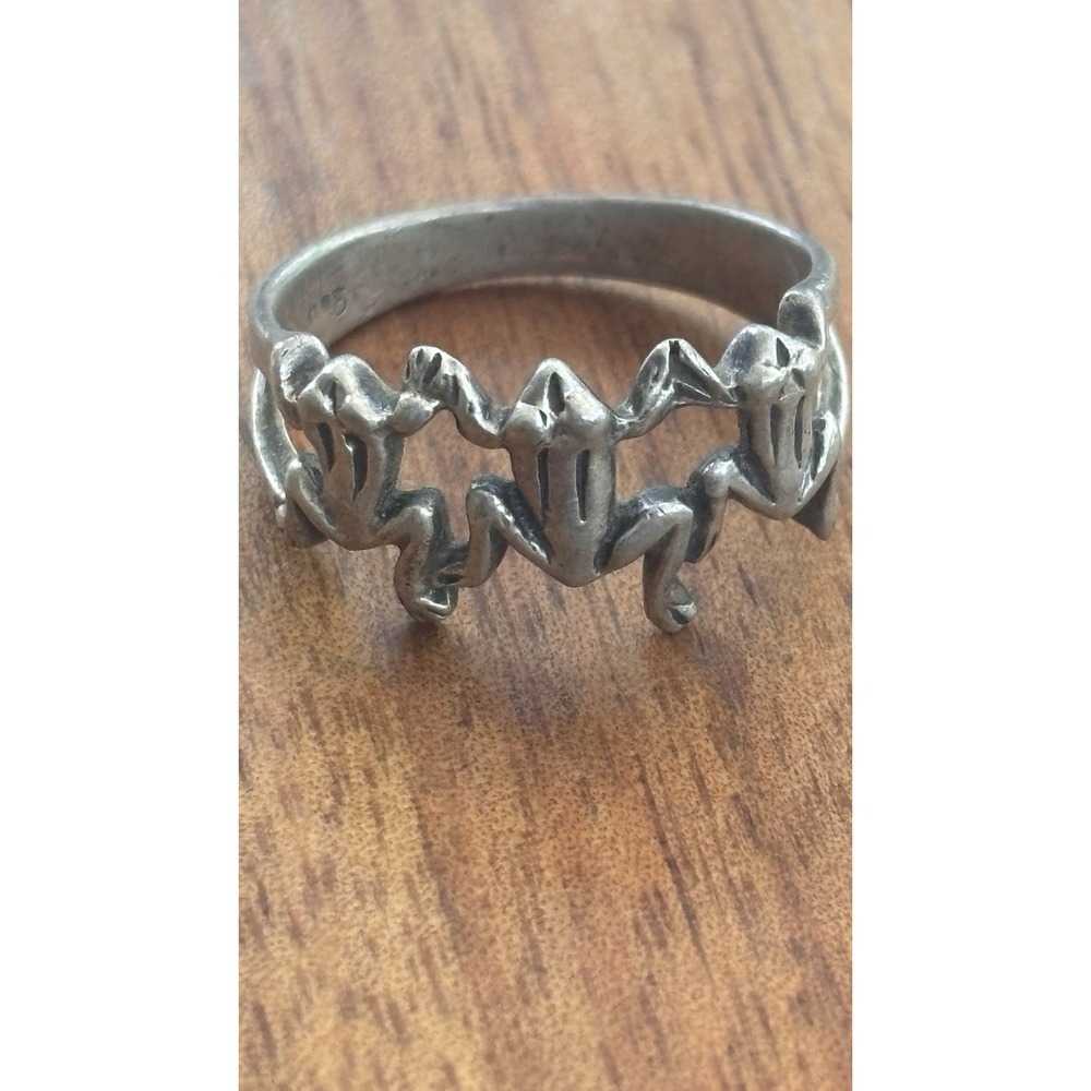 Vintage Estate Frog Band Ring Silver Sterling Animal Motif Size 8.5